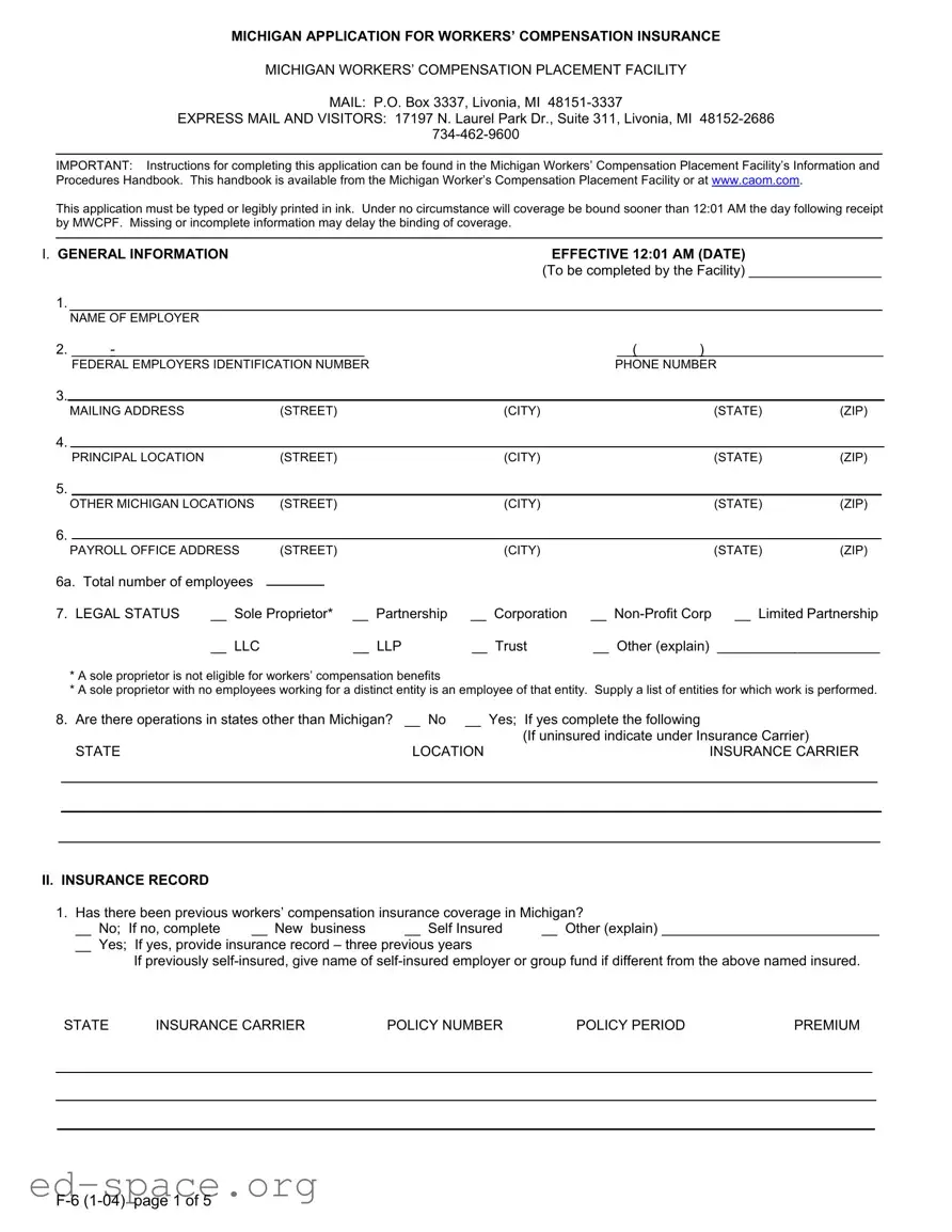 Blank Michigan F 6 PDF Form