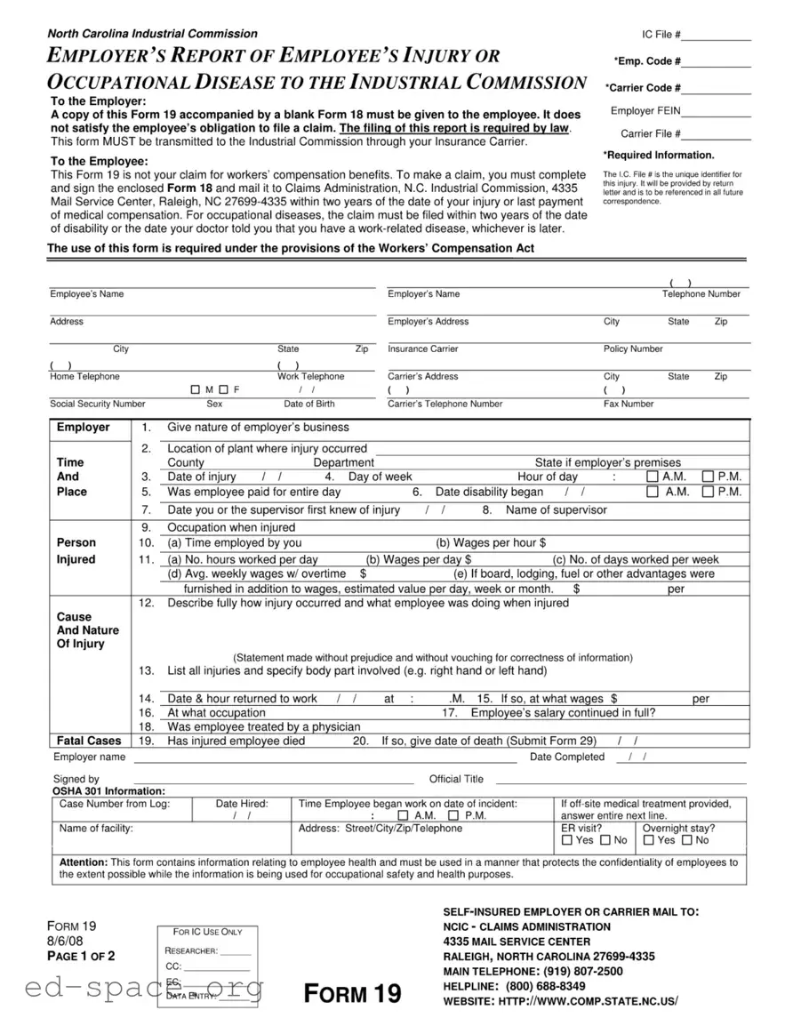 Blank 19 North Carolina PDF Form