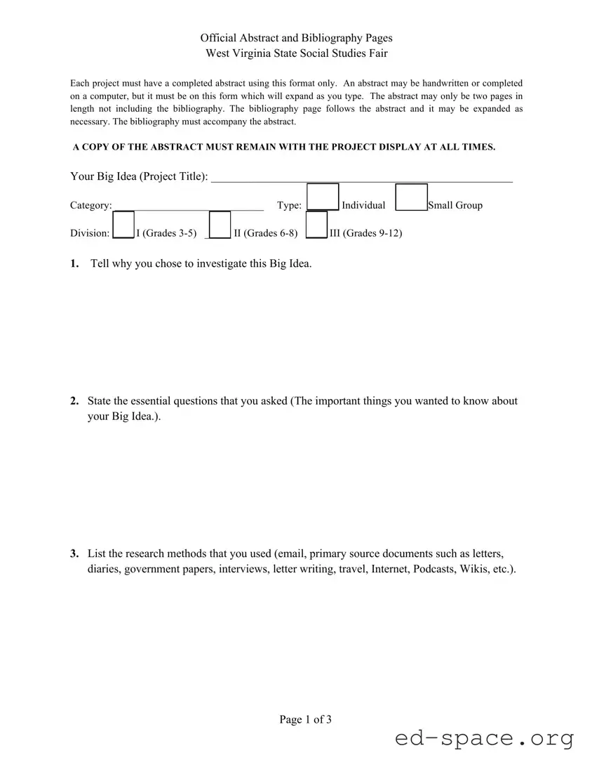 Blank West Virginia Abstract Social Studies Fair PDF Form