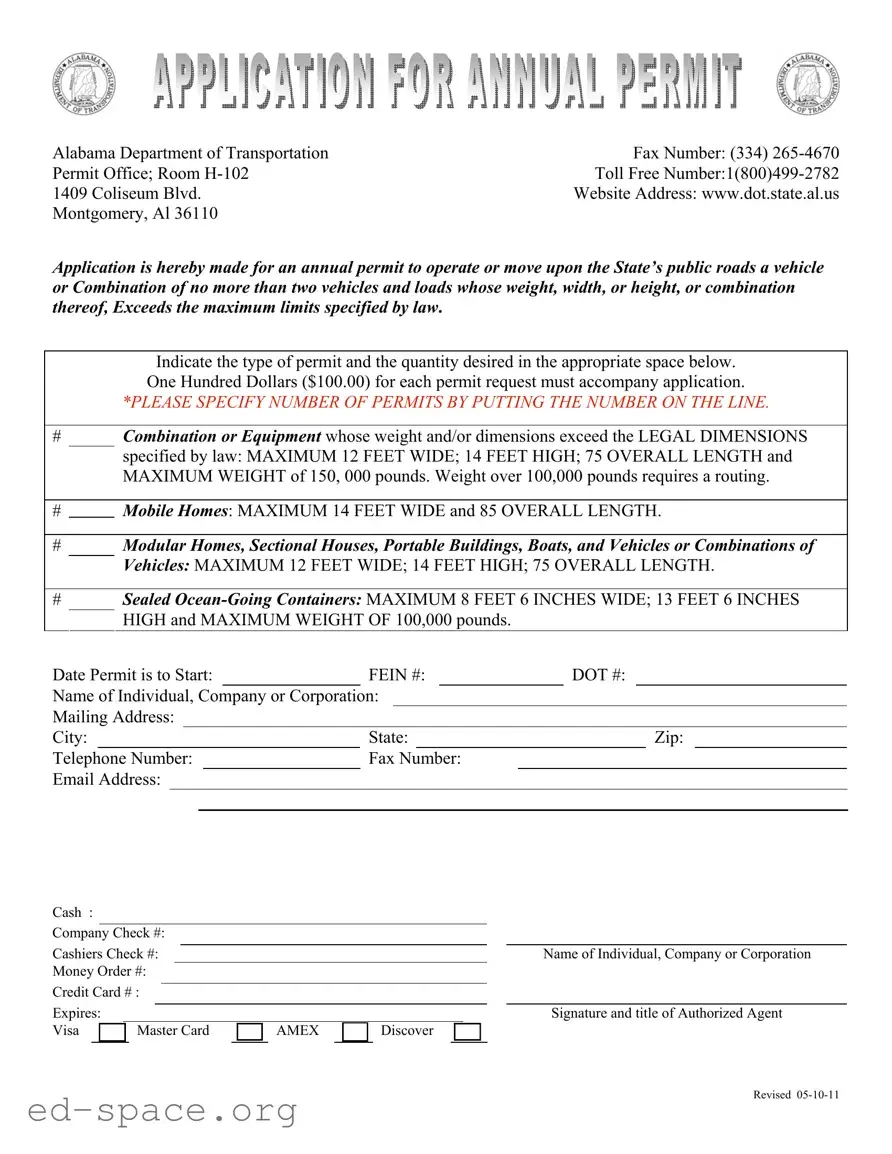 Blank Alabama Annual Permit PDF Form